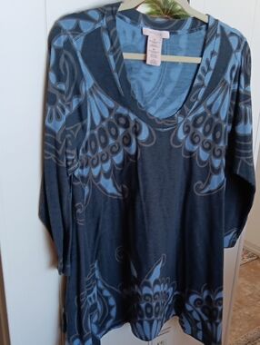 Philosophy Scoop-Neck Blue and Gray Patterned Tunic 2x